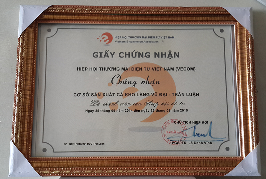 Giấy chứng nhận thành viên hiệp hội TMĐT Việt Nam vecom
