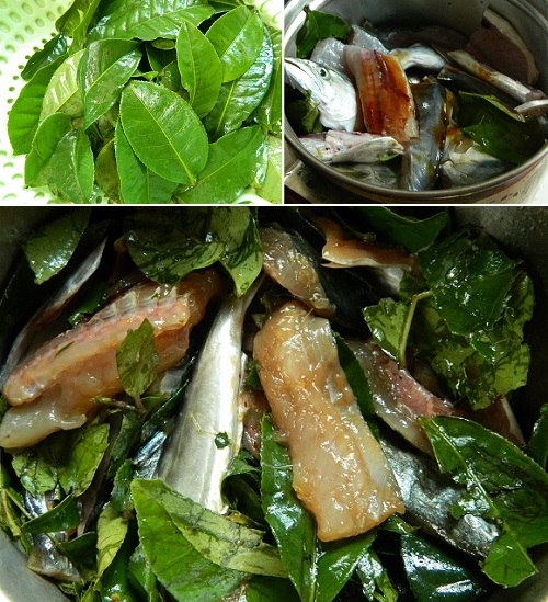 chuẩn bị xếp cá vào niêu để kho