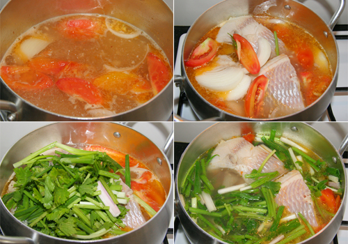 Quy trình nấu canh cá diêu hồng kiểu thái